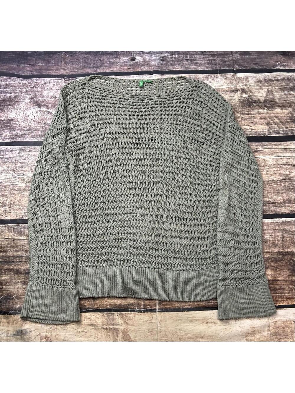 United Colors of Benneton Sweater Womens Medium Open Crochet Knit Green